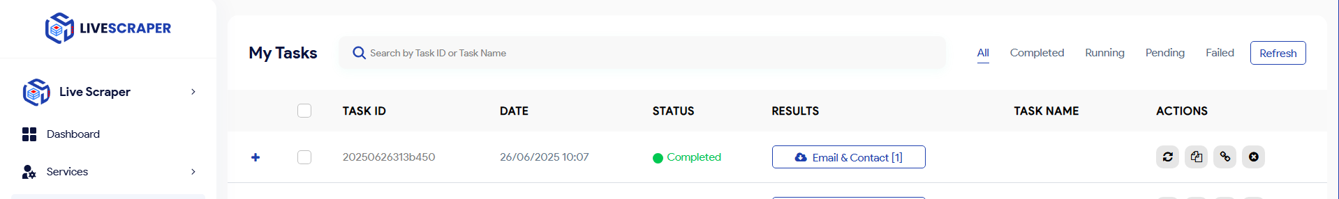 Livescraper task page