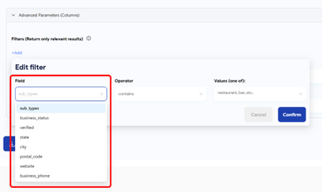 filters fields