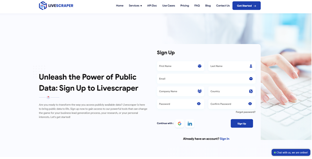 livescraper signup