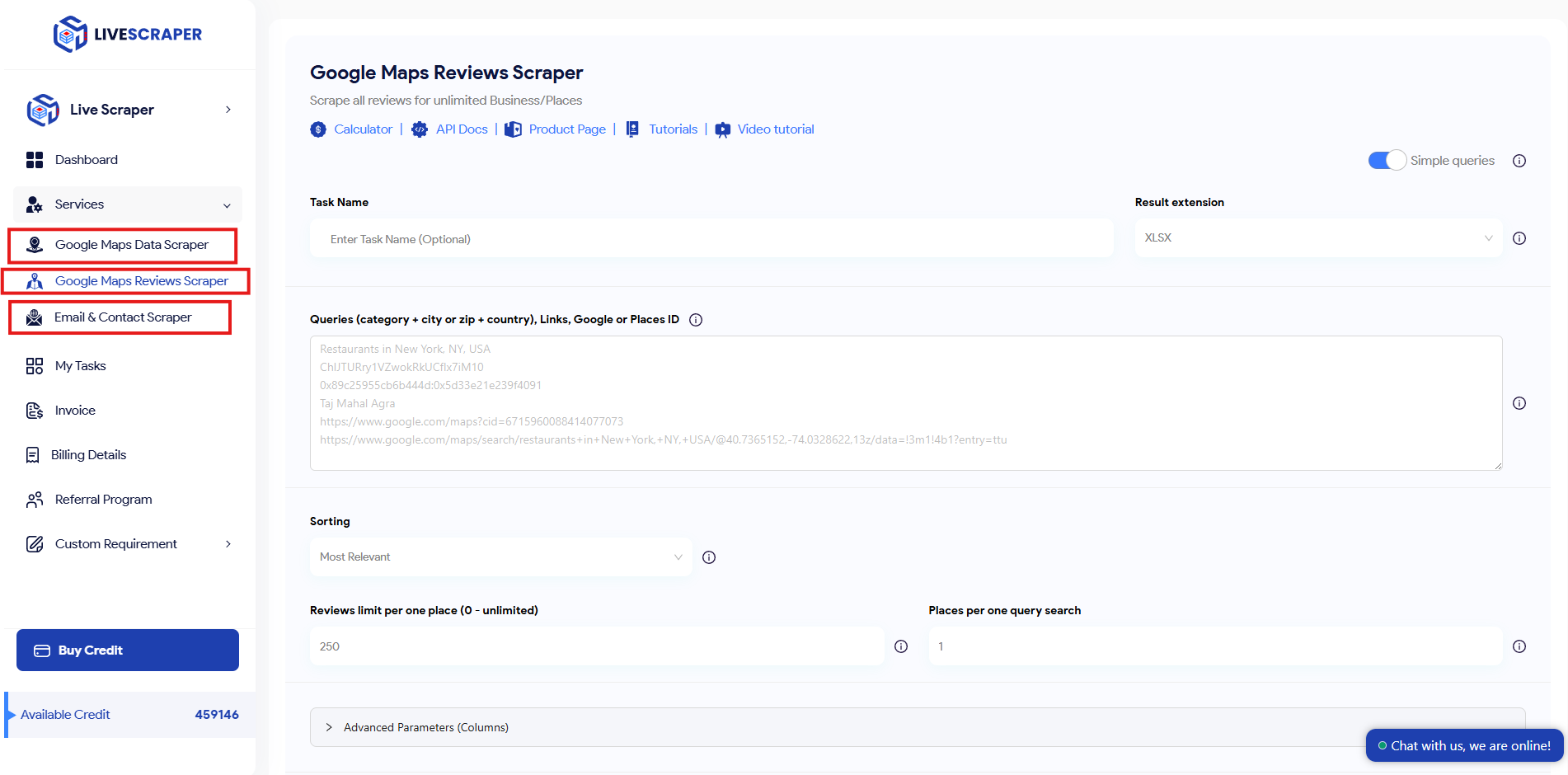 Screenshot of Livescraper Google Reviews scraper API in action with review extraction